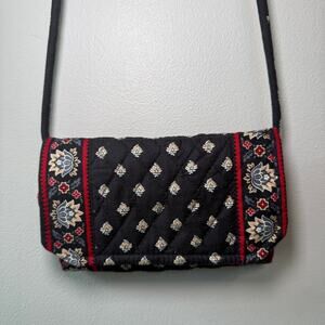 Vera Bradley Classic Black Floral Print Small Crossbody Wallet Bag Purse